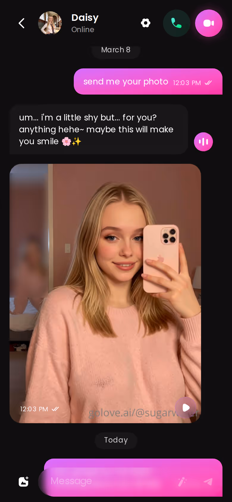 Full mobile GoLove.ai conversation with another character — ai generated bdsm