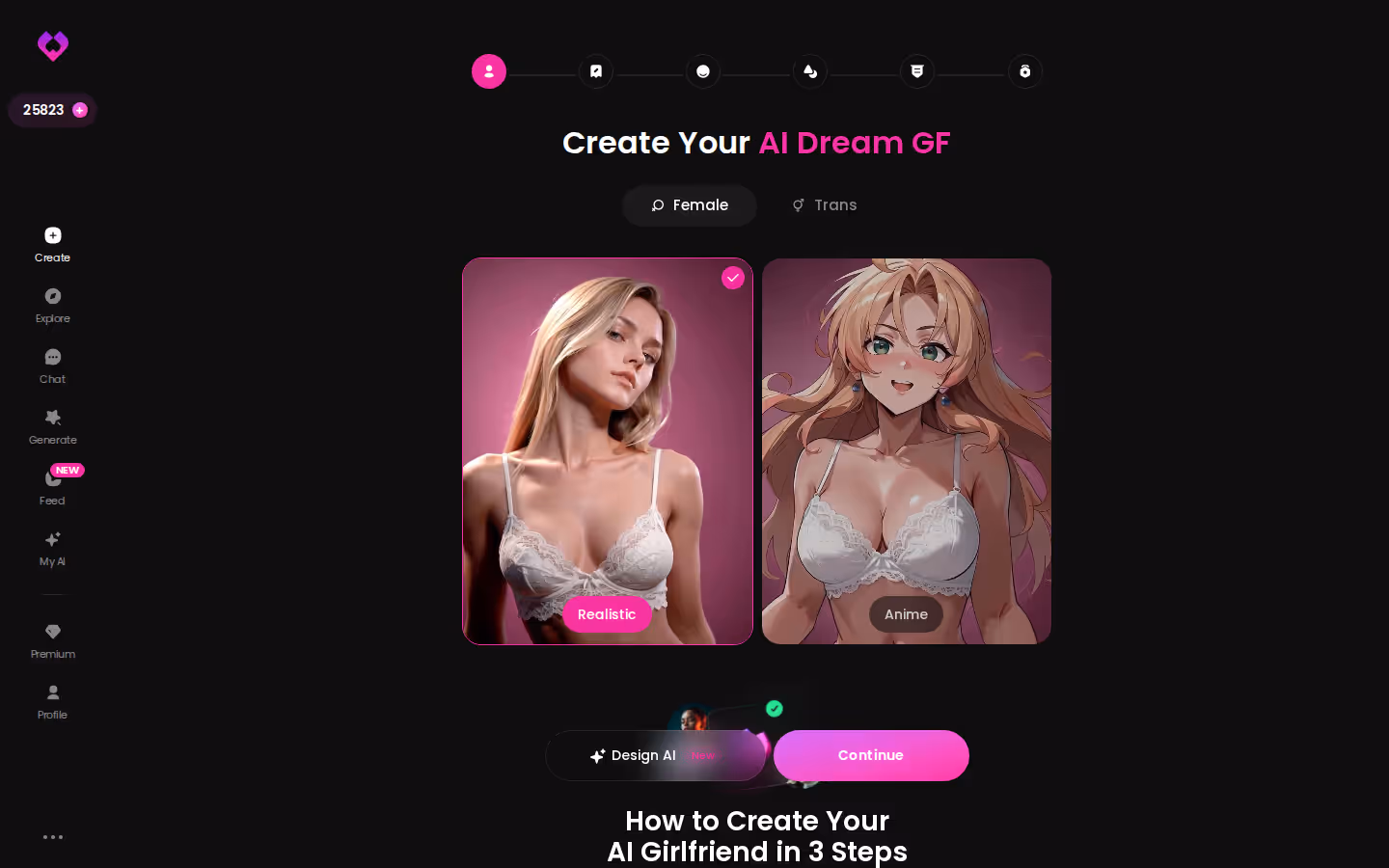 GoLove.ai Create wizard start screen for choosing character type and style